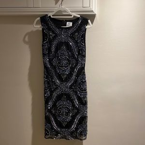 Beautiful cocktail or wedding guest dress, beaded, Patra size 8, black